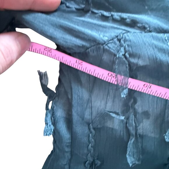 ARA Green Olive FRINGED SHIRT Semi-sheer Collared Long Sleeve Size Small - Picture 10 of 10